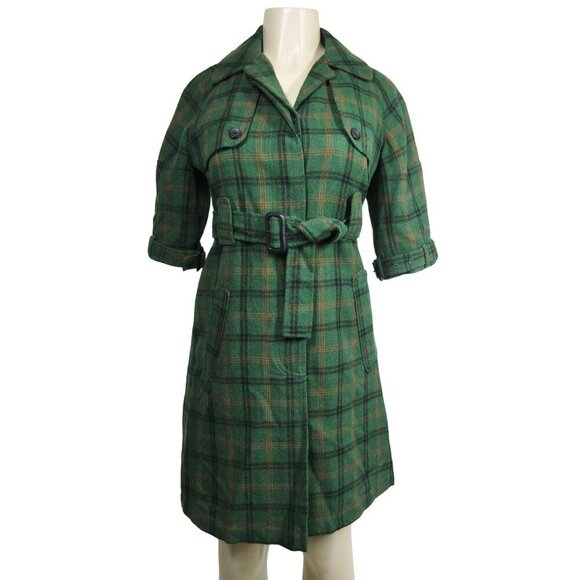 BB DAKOTA Y2K Plaid S Coat Dress Grunge Academia Preppy Green Hilda Tartan - Picture 1 of 13